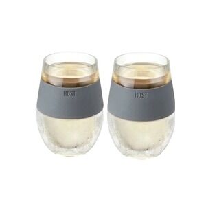 Host FREEZE Cooling Wine‎ Glasses Set of 2 Grey Stemless Insulated Gel Tumblers